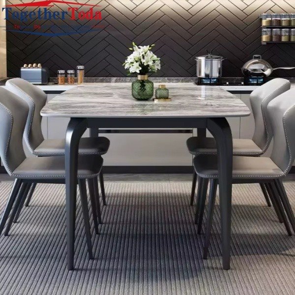 Rectangular Square Marble Dining Table 4-Seater Full Set